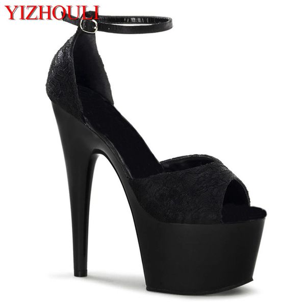 

summer 17cm stiletto heels for ladies, romanesque party sandals, mesh upper pole dance thin soles sandals, Black