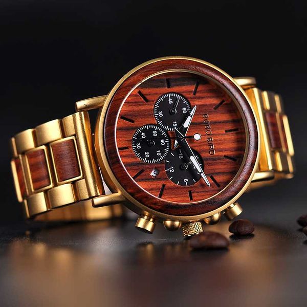 

bobo bird business men watch metal wood wristwatch chronograph date display with gift box relogio masculino u-q26, Slivery;brown