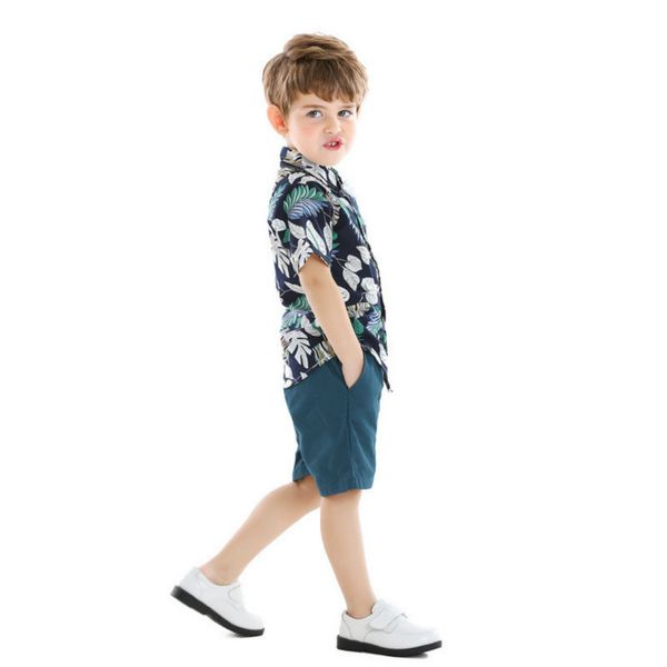 

2020 kids designer clothes boys 2020 summer explosion boys short sleeve pritned shirt + shorts fashion beach style clothing sets, White