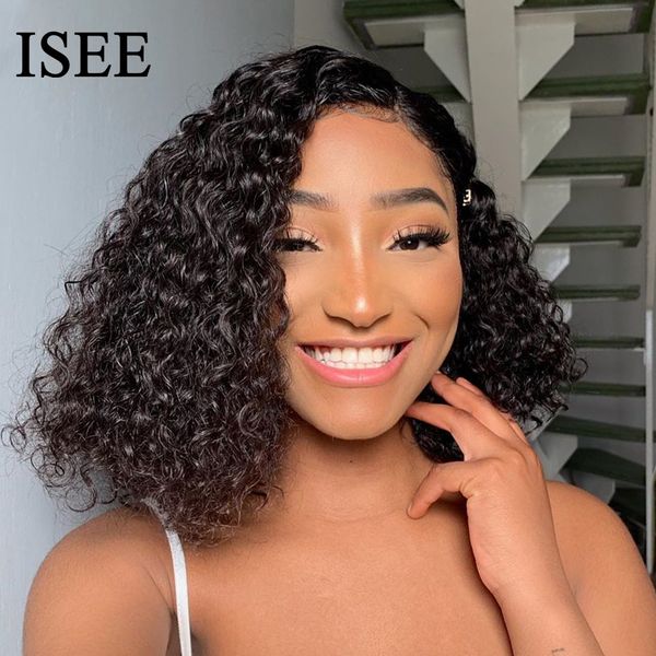 

water wave bob human hair wigs brazilian 360 lace frontal wig isee hair lace closure wigs short bob lace front wigs for women, Black