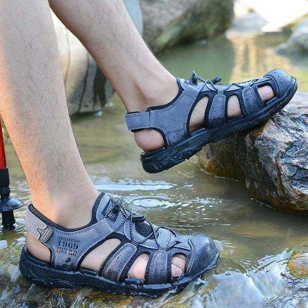 

man playa ete homme verano sandalet de classic slide genuino da masculina flat sandel vietnam ritable shoes rasteira heren para, Black