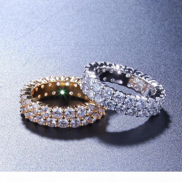 

y new hip hop bling mens womens jewelry rings gold silver double row zircon diamond engagement iced out rings