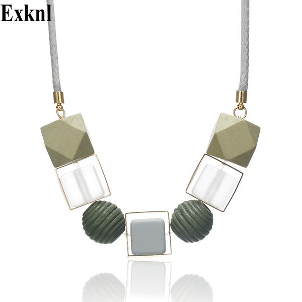 

exknl geometric women necklace statement necklaces & pendants rope chain acrylic beads chokers necklace for women trendy jewelry, Silver