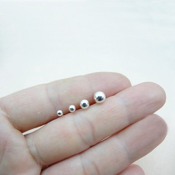 

pure 925 sterling silver 3mm/4mm/5mm small ball anti-allergic piercing stud earrings fashion costume jewelry bijoux, Golden;silver