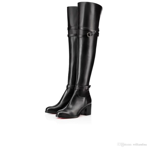 

женская мода зима дизайнер высокого качества черная из натуральной кожи над коленом boots red bottom karialta женщина бедро-high boots, Black