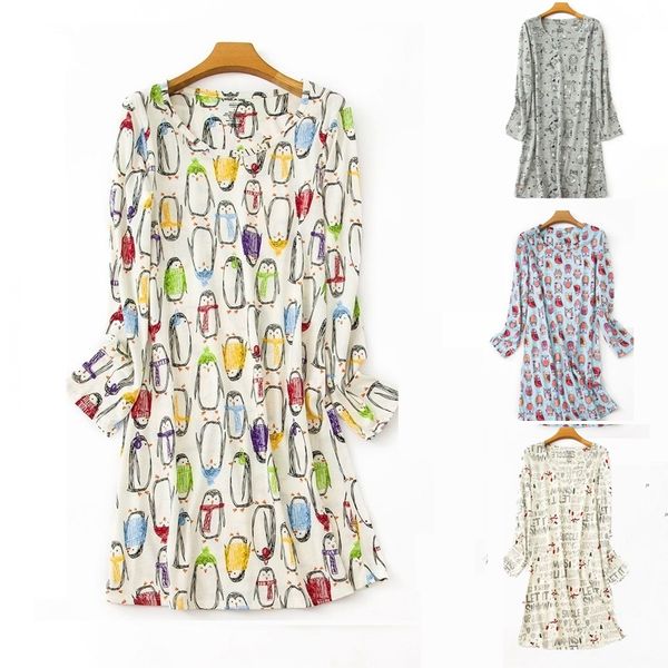 

new cartoon autumn long sleeve nightgown home dress cotton female sleepwear women casual home wear housedress nightie, Black;red