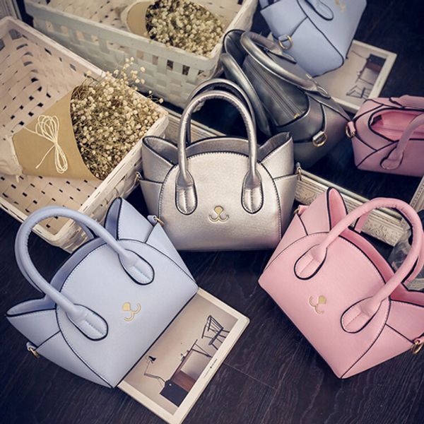 

1pcs women lovely shoulder bag pu leather messenger bag small cute cat womens luxury handbags ladies black