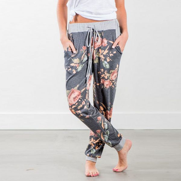 

2020 new casual womens casual floral print jogger harem baggy slacks trousers sweatpants stylish female loose pants, Black