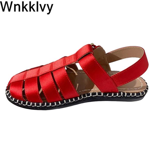 

summer satin silk flat sandals women hollow out round toe gladiator shoes ladies leisure comfort sandalias feminina runway, Black