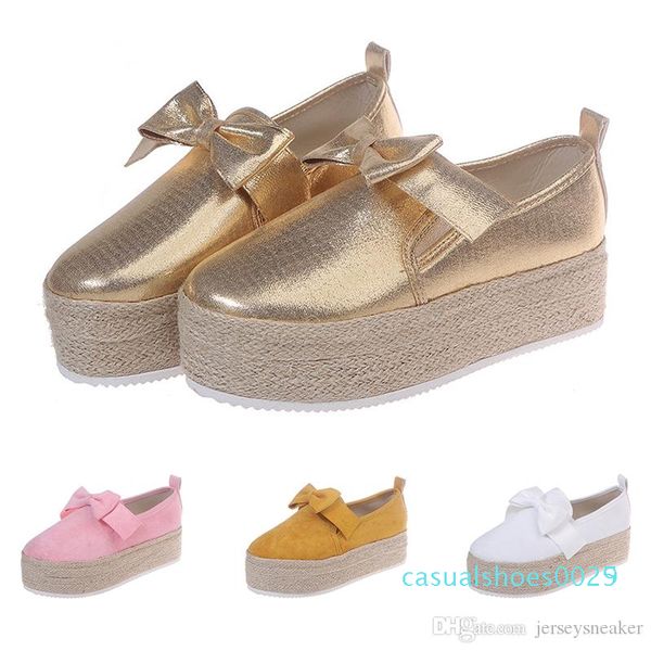 

1new whole sale drop shipping women casual shoes with bow ladies single shoes set foot white pink platform designers size c25, Black