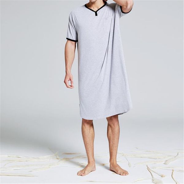 

men's sleepwear men sleep robes short sleeve solid pajamas pockets cozy cotton vintage homewear nightgown mens bathrobes, Black;brown