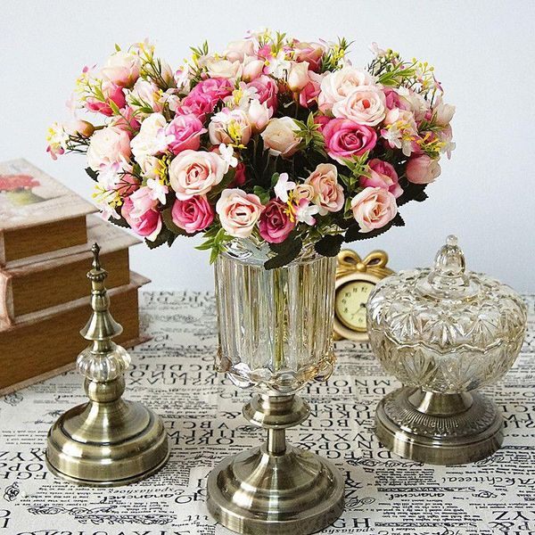 

13heads silk roses bride bouquet wedding christmas decoration for home vase ornamental flowerpot artificial flowers scrapbooking gh2569