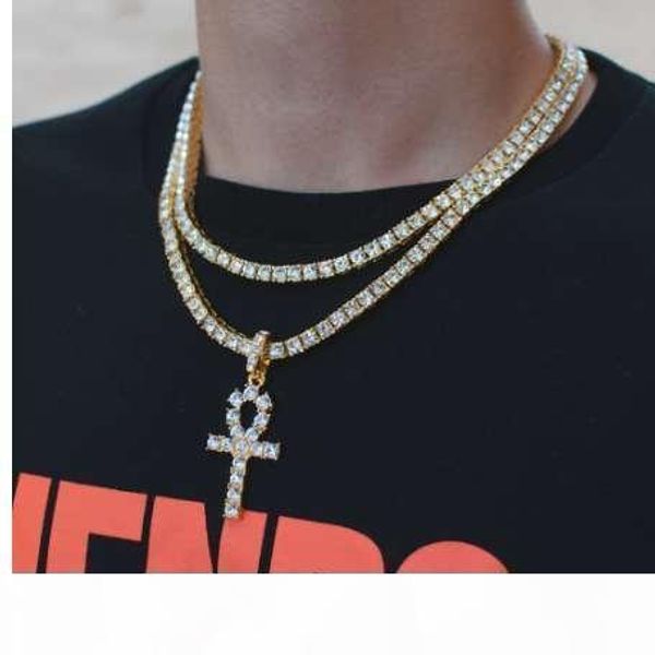 

24" gold silver hip hop rock style jewelry sparking bling crystal tennis chain cz cross pendant mens tennis chian cross necklace