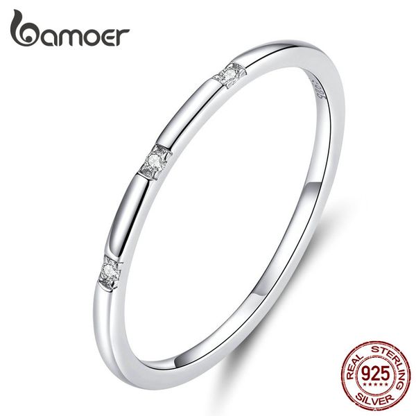 

bamoer simple minimalist finger rings for women 925 sterling silver stackable band fashion silver 925 statement jewelry scr591, Golden;silver