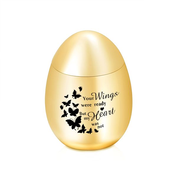 

4 colors egg-shaped funeral cremation urn with engraved butterfly made in stainless steel for human ashes suitable home place or bury, Silver