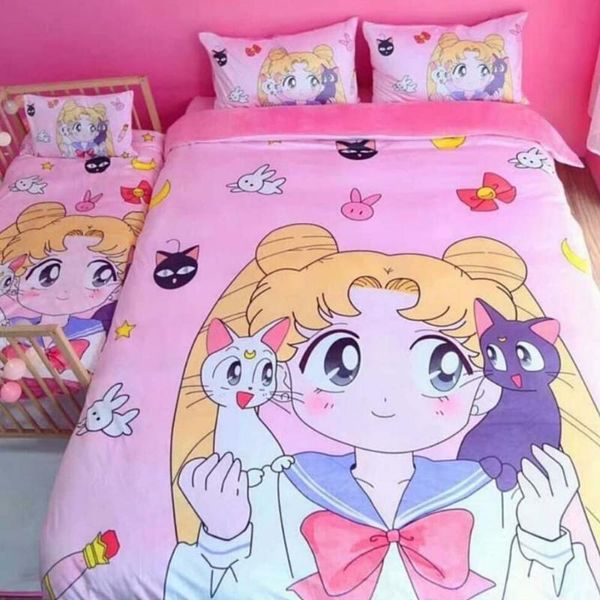

новая kawaii sailor moon комплекты постельных принадлежностей симпатичные девушки хлопка малышей постельные принадлежности пододеяльник прос