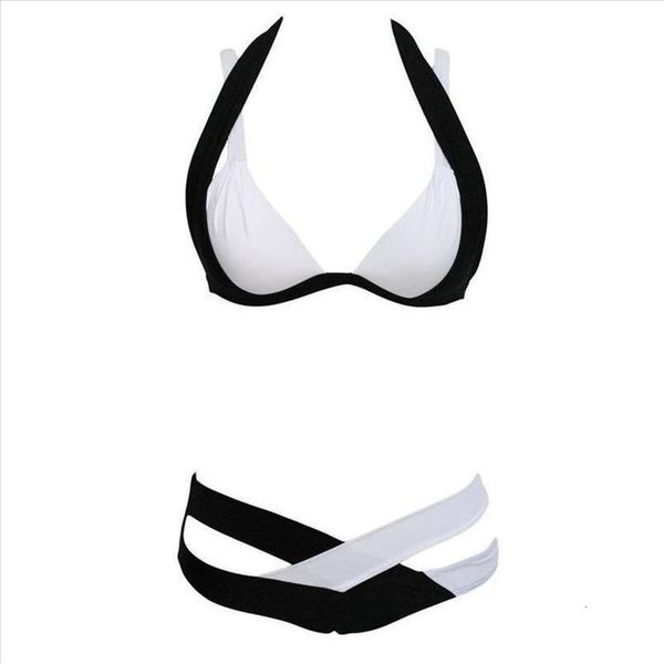 

women push up padded bra beach bikini set white black patchwork vintage swimsuit swimwears summer beach wear biquini 2020 38