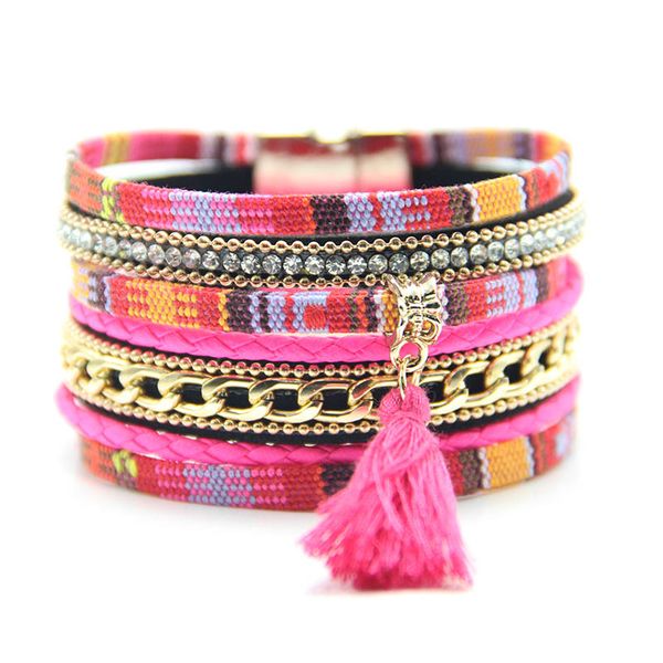 

classic soft cotton material bohemia style bracelet for women in 6 colors with tassels in magnetic claps summer, Black