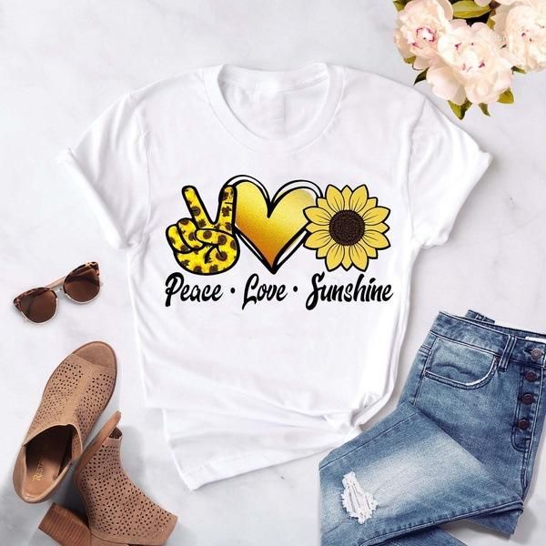 

love sunshine letter tshirts summer designer floral o neck short sleeve streetwear womens designer tees peave, White
