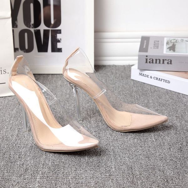 

spring summer clear plastic transparent pvc pumps club party shoes fashion party fine heel female high heels shoes, Black