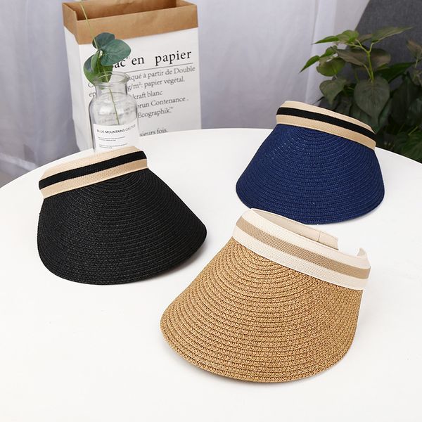 

susi&rita sun visor caps women summer wide brim straw hats 2019 ladies sunshade beach hat casual empty cap gorras casquette t200720, Blue;gray