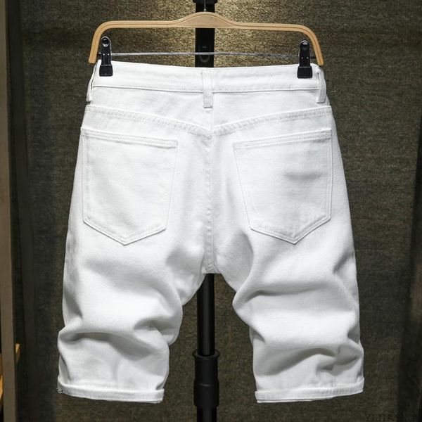 

new summer new men's ripped denim shorts classic style black and white fashion casual slim version of short jeans men's brand, White;black