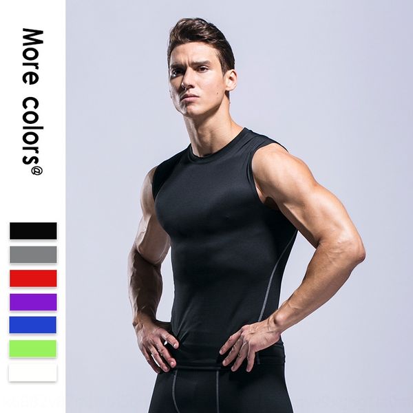 

4kqja new pro training quick-drying tights vest tights sports men's vest tight fitness clothes sleeveless running compression clothes c, Black