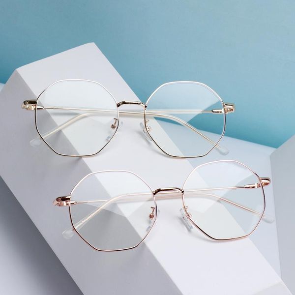 

blue light blocking vision care glasses computer gaming goggles fashion simple polygon eyeglasses anti-radiation metal glasses, White;black