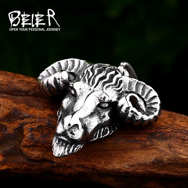 

beier cool 316l stainless steel vikings sheep head pendant necklace charm animal amulet scandinavian jewelry for man lhp084, Silver