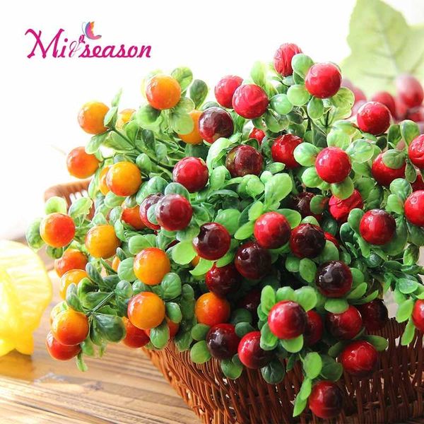 

1pcs artificial fruit plant with eucalyptus leaves rich/happy fruit red chili /pepper bouquet home table decorative flower
