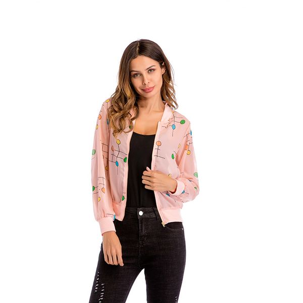 

2020 простые мода женщин одежда весна цвет dot пряжа молния длинные рукава кардиган верхняя одежда thin бич o-образным вырезом пальто женски, Black;brown