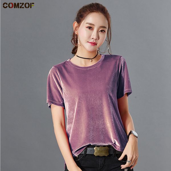 

9 colors women o-neck velvet t shirt short sleeve spring summer womens casual base layer velour tee shirt camisetas mujer, White