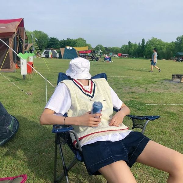 

2019 autumn and winter vest sweater new embroidered letter v-neckstyle casual color contrast vest knitted sweater, White;black