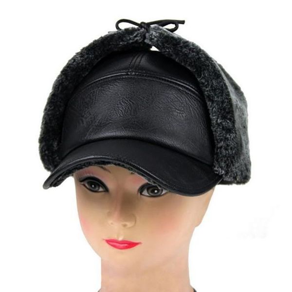 

cycling caps & masks outdoor winter warm leather hat plus velvet cap locomotive lei feng men's earmuffs, Black