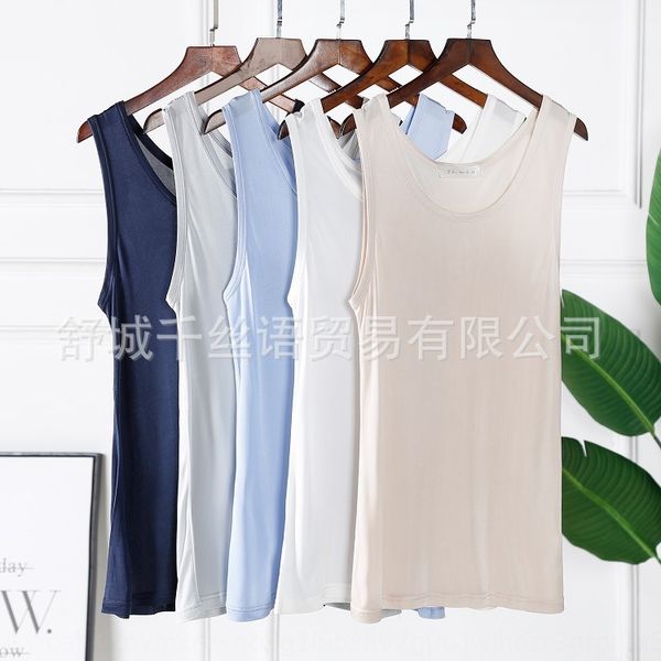 

шелковицы мужских летняя тонкая большого размера свободная футболка жилета трикотажного шелк стрейч жилет без рукавов спортивной футболку, White;black