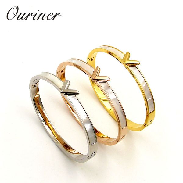 

natural shell v shape bracelet & bangle for women men charm hollow letter bangle love silver-color pulseiras k0088, Black