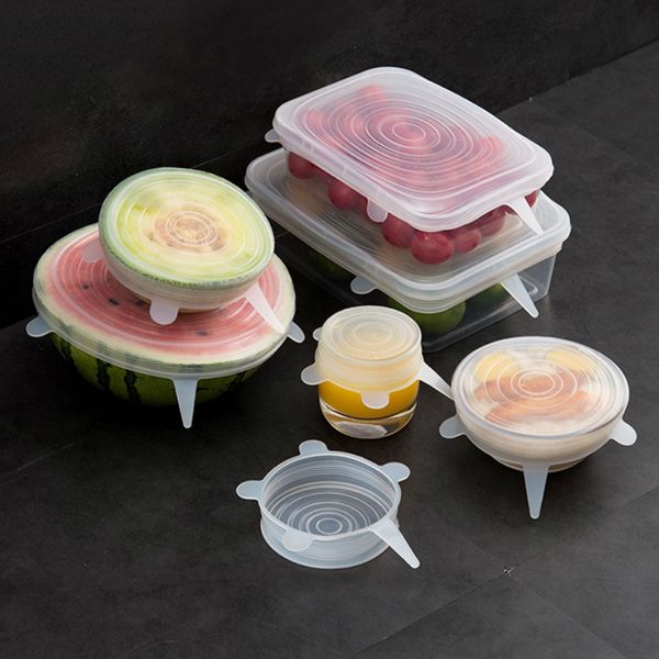 6 pcs Silicone Case bacia do alimento Cap Retângulo reutilizáveis ​​tampa durável elástico estiramento Food Saving fresco Keeping Lid Acessórios de cozinha Armazenamento