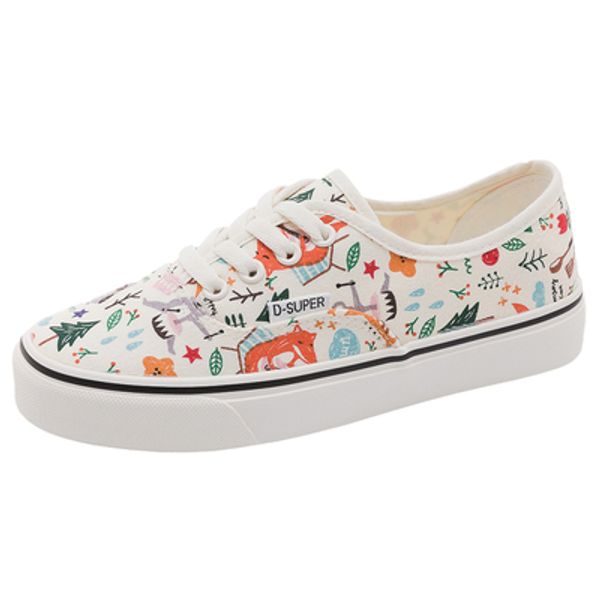 

2020 spring, summer and autumn new low-cut graffiti canvas shoes casual all-match large size flat shoes, Black
