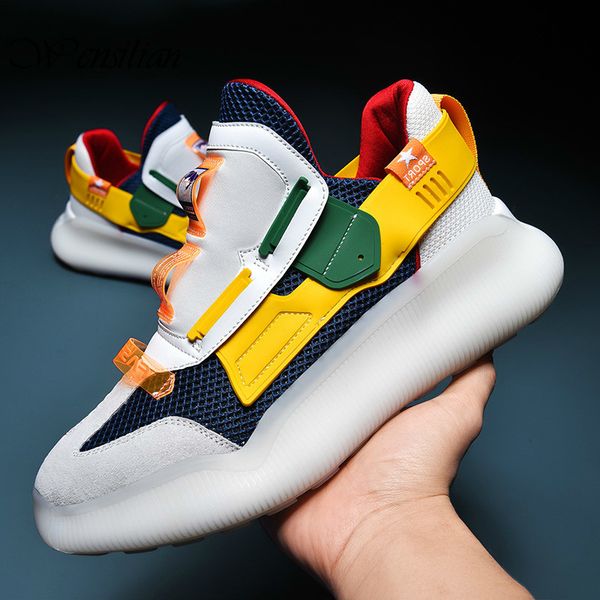 

summer chunky sneakers man casual shoes mesh height increasing trend shoes mixed colors men sport tenis masculino adulto, Black
