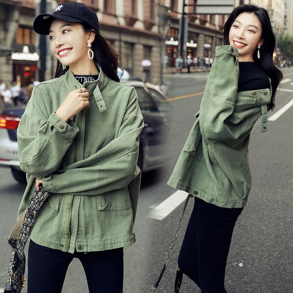 

short jacket 2020 new long-sleeved fashion solid ladies coat loose wild korean stand collar women's jacket w24, Black;brown