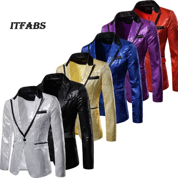 

2020 mens formal bridegroom suit sequins show blazer lapel coat single button slim jacket evening party, White;black