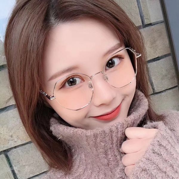 

polygon net red frame hollow-out legs women's plain glasses kick-off myopia artistic glasses frame, Silver