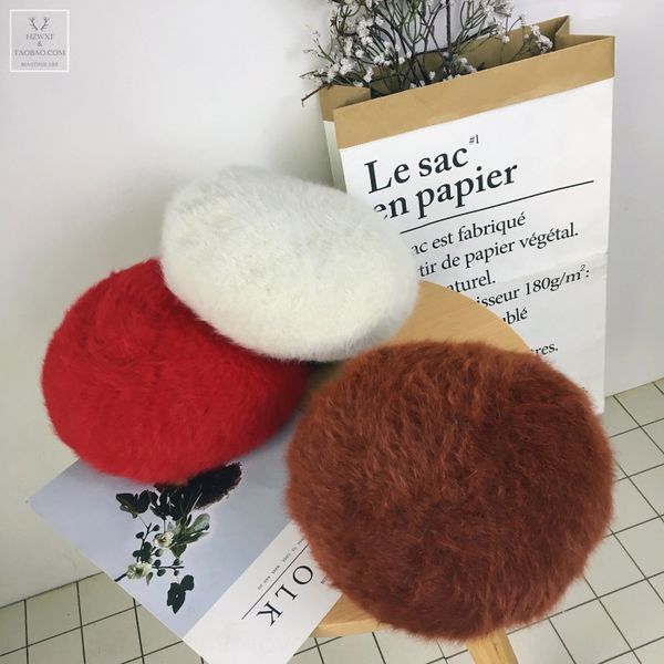 

new rabbit hair knitted hat thickened angola painter knitted hat beret personalized all-match beret female, Blue;gray