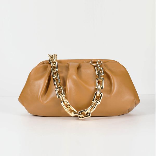 

new fashion women pu leather handbag thick chain cloud dumplings clutch bag female shoulde bagsmultifunction