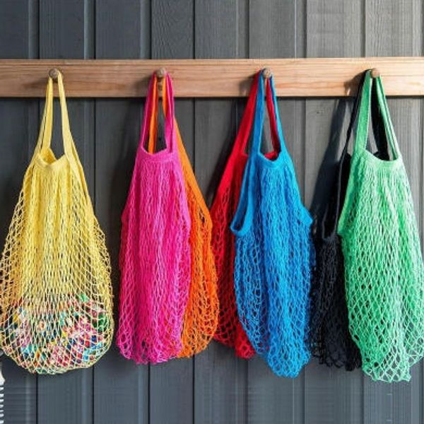 

reusable shopping grocery bag 14 color large size shopper tote mesh net woven cotton bags portable shopping bags home storage bag eea1198
