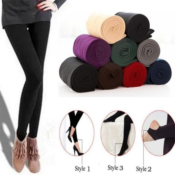

fashion casual fall winter multicolor women stretch pants leggings thick lined fleece skinny slim leggings clothing 2020, Black