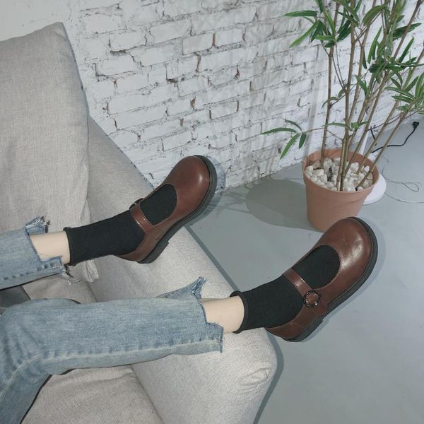 

korean version of lolita big head ins cute round head autumn british shoes wild student casual chic small leather shoes, Black