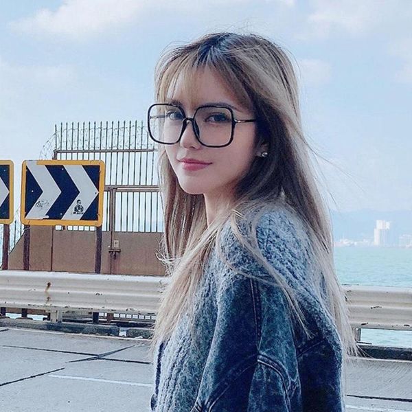 

large frame mirror frame blue light proof flat mirror men and women's computer game retro style eyeglasses, White;black