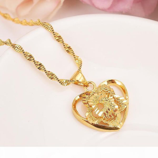 

s 18 k fine solid gold gf outline border heart flower europe women jewelry sets bridals wedding jewelry gift dubai pendnat earring, Silver
