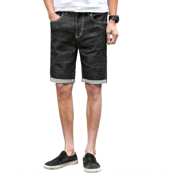 

denim shorts men's slim fit straight cropped trendy korean style nine casual casual pants stretch breathable men's pants, Blue